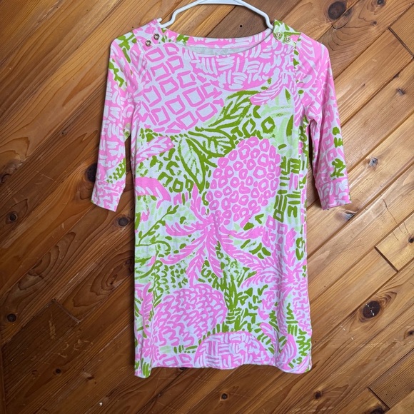 Lilly Pulitzer Pink and Green Floral Dress Size Large - Picture 1 of 5
